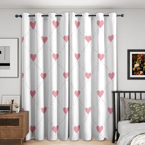 Pink Heart Blackout Curtains, 54 Drop, Kawaii Love Heart Printed Curtains for Living Room, Bedroom, Eyelet Drapes for Window Home Decor, 46x54 Inch 2 Panels H2A1-73