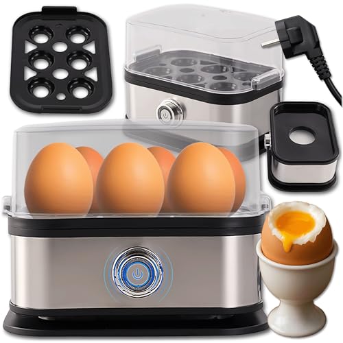 KRUMAD Eierkocher für 6 Eier Automatischer Eierkocher 200W Familiengröße 17x14x11 cm Schnelles Egg Cooker Gleichmäßige Ergebnisse Weich Mittel Hart Kleiner Eierkocher für Küche Zuhause Alltag