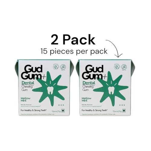 Image of Gud Gum Remineralizing Gum with Hydroxyapatite & Xylitol - Sugar-Free Chewing Gum for Fresh Breath & Oral Health - Tree Sap Base, Aspartame-Free, Gluten-Free - Natural Mellow Mint, 2 Pack