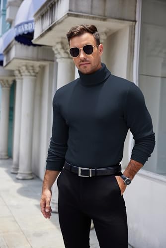 Image of COOFANDY Men's Ribbed Turtleneck Sweater Casual Basic Long Sleeve Knitted Pullover Sweater