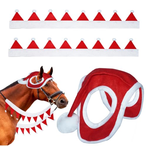 3-in-1 Christmas Horse Costume Accessory-Including 1 Pcs Horse Christmas Santa Hat and 2 Pcs Horse Rein Cover Halter Bridle Cover for Holiday Decor Christmas Party Xmas Parade Supplies