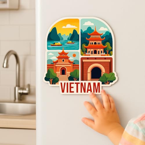 Image of Naxon Vietnam Country Theme Souvenir Wooden Refrigerator Stylish Fridge Magnet - Fridge Decoration Magnet for Kitchen & Home Decor | Perfect Souvenir Gift | Size 3x3 Inches | Pack of 1
