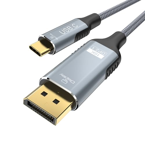 Anehmeta USB C to DisplayPort 2.1 Cable 16K@30Hz 8K@120Hz 40Gbps Type-C to DisplayPort Cord...