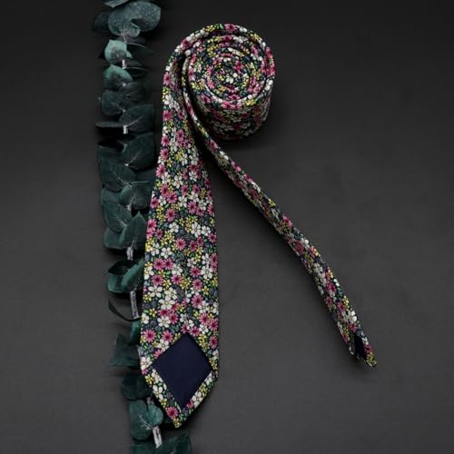 Image of Cotton Floral Ties for Men 2.76 inch Men's Skinny Tie Linen Flower Printed Neck Tie for Wedding Dating Party