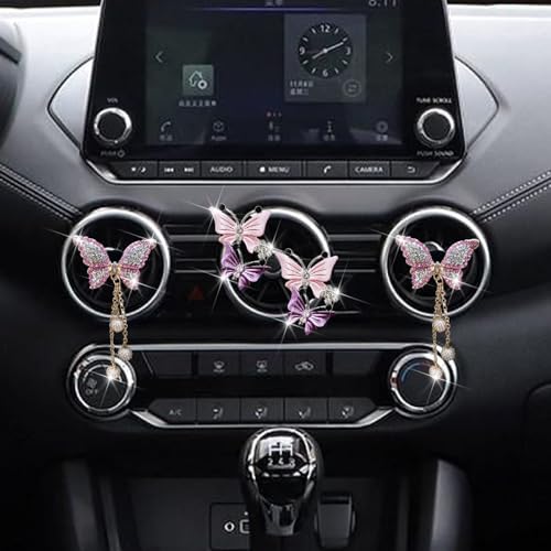 Image of 4 Pcs Pink Bling Butterfly Car Air Fresheners Vent Clips Diffuser Vent Clip Rhinestone Diamond Decoration Car Interior Decor Cute Accessories for Women, Automotive Air Fresheners（2 styles）