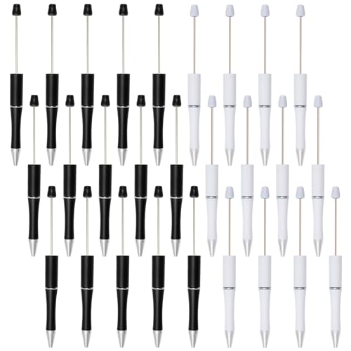 30Pcs Beadable Pens Beaded Ballpoint Pens Bulk for DIY Writing White Black