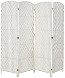 Oriental Furniture 6 ft. Tall Diamond Weave Fiber Room Divider - White - 4 Panel