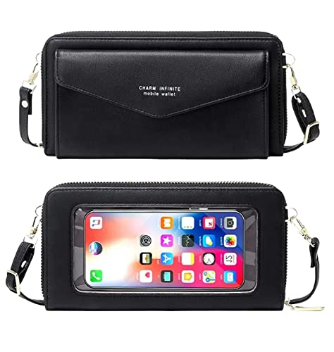 Faux Leather Crossbody Phone Bag for Women, RFID Blocking Touch Screen Wallet Shoulder Handbag with Clear Phone Window2