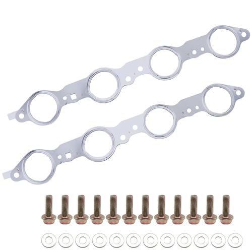 Image of 12617944 Exhaust Manifold Gasket Bolts Kit Manifold Gaskets with Bolts Compatible with Silverado Sierra Suburban 1500 2500 HD Yukon CTS Escalade MLS LS LQ LM7 4.8L 5.3L 5.7L 6.0L 6.2L