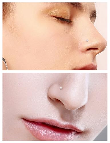18G 20G 22G Round Cubic Zirconia Nose Rings Studs for Women Men 316L Stainless Surgical Steel Nose Ring Stud Piercing Jewelry Silver Gold Clear CZ 1.5mm 2mm 2.5mm 3mm4