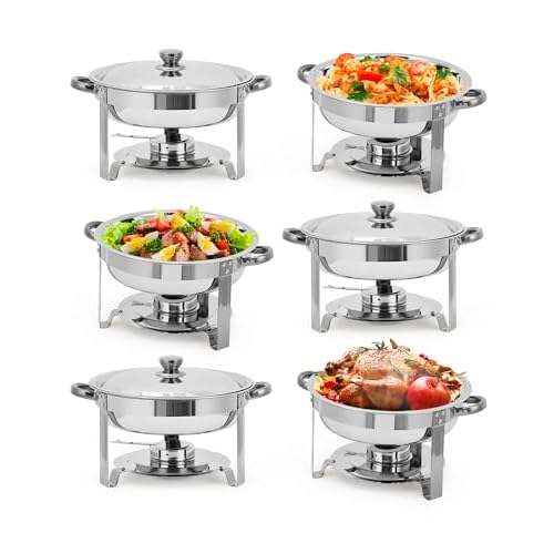 Garvee 6 Pack Chafing Dishes for Buffet, 5 QT Round Buffet Servers and Food Warmer Set with Lid, Stainless Steel Chafers for Catering Parties Wedding