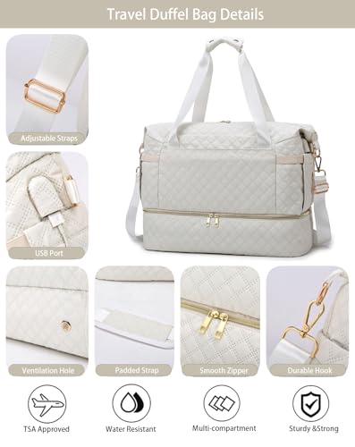 Weekender Overnight Bag, Large Travel Duffle Bags with Shoe Compartment & Wet Pocket & Insulated Cooler Pocket, Carry On Tote Bag Gym Duffel Bag with Toiletry Bags for Hospital 3 Pcs Set (Black) 5