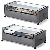 FOUCSSOMEI Under Bed Storage with Wheels, Under The Bed Storage Drawers On Wheels, Rolling Underbed Drawers, Lockable, Heavy Duty, XXXXL Size 90L
