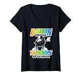 donna ballin' through 100 days of school - dabbing ice hockey puck maglietta con collo a v