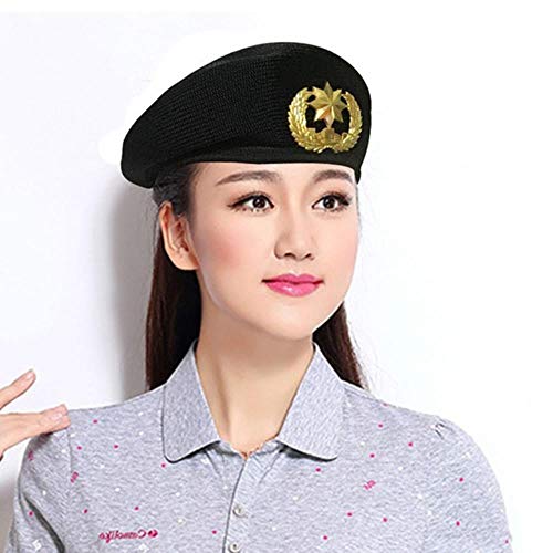 WEIZI Verano Unisex Hombres Mujeres Gancho de Mano Boinas de Malla de algodón Sombreros de Baile de Marinero Rojo Negro Gorra de Rendimiento Casual Army Caps Qb110, Black1,55To60Cm Cover