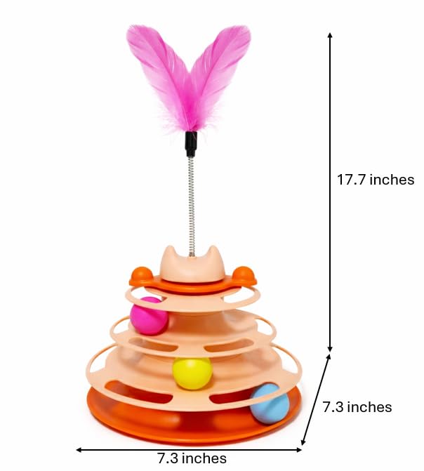 Tower of Tracks Cat Toy - 3-Level Roller with Spring Feather Wand - Image 2