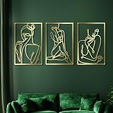 CHENGU 3 Pieces Gold Wall Decor Minimalist Wall Art Metal Line Wall Art Wall Decor for Bedroom Single Line Female for Kitchen Bathroom Living Room(Bright Style)