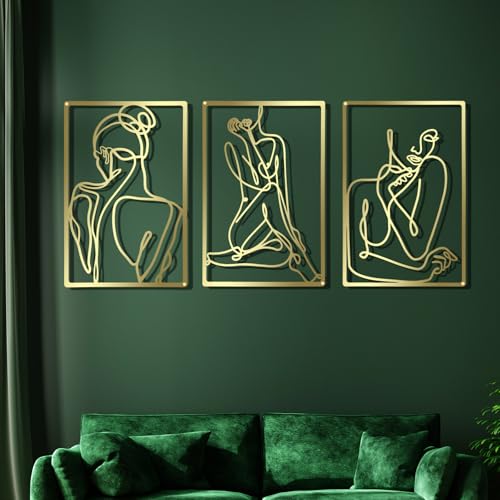 CHENGU 3 Pieces Gold Wall Decor Minimalist Wall Art Metal