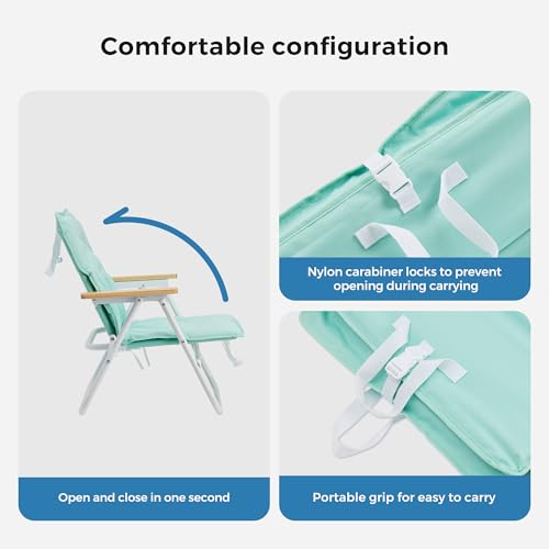 SUNNYFEEL Silla de Playa Plegable con Reposabrazos de Madera y Cojín, Silla Ligera para Camping, Jardín y Exterior, Verde Menta miniatura 6