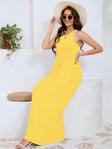 Image of DEARCASE Women's Sleeveless Maxi Dress Casual Plain Loose Summer Vacation Beach Long Dresses with Pockets