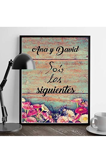 Didart Handmade. Cuadro boda para regalar a los'siguientes' que se casan. Personalizado.'Sois los siguientes' Recuerdo de Boda. Novios Marco incluido. Hecho en EspañaRústico.