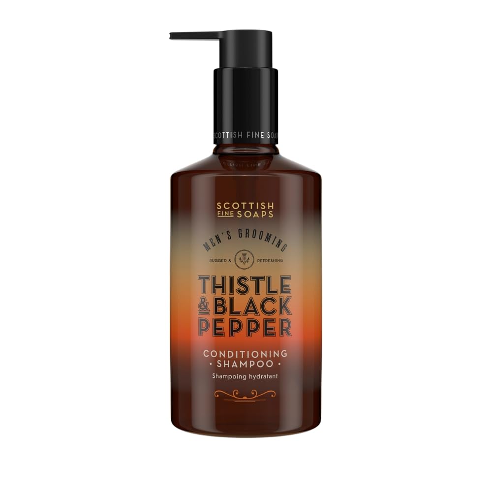 Scottish Fine Soaps Men's Grooming Thistle & Black Pepper Conditioning Shampoo 300ml – Strengthening Shampoo with Magnesium and Hop Extract