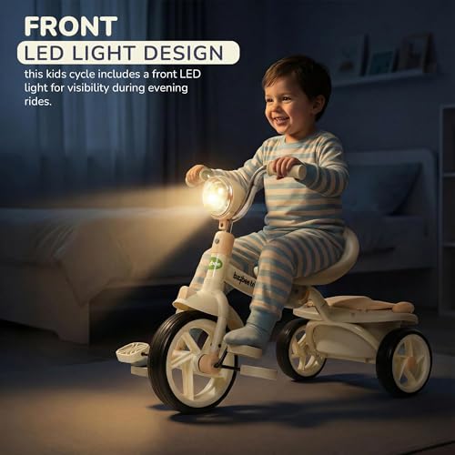 Image of Baybee Flyer Baby Tricycle for Kids | Baby Tricycle with LED Light, Music & Storage Baskets | Kid Cycle with Adjustable Seat & Handle | Foldable Cycle for Kids 2 to 5 Years Boys Girls (Lite Green)