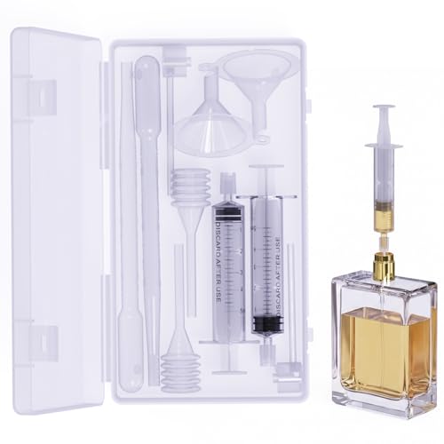 Perfume Refill Kit 10-Piece DIY Cologne & Perfume Making Kit with Storage Box - Includes Transfer Pump Syringe Extractor Funnels Dropper for Travel Bottle Refilling