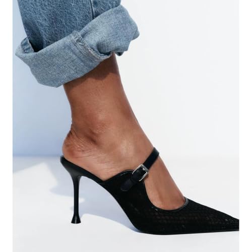 Heeled Mules for Women Mesh Slingback Pumps Pointed Toe Pumps4