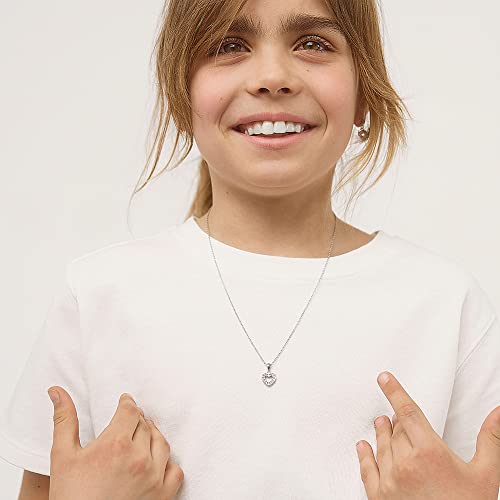 925 Sterling Silver 16" Cubic Zirconia Tiny Open Heart Pendant Necklace for Girls - Lovely CZ Heart Chain Necklace for Children & Preteen - Elegant & Cute Jewelry for Little Girl's Daily Accessory2