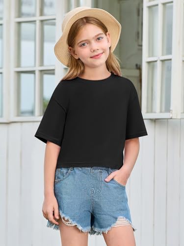 Yousify Girls Athletic T Shirts Kids Summer Crewneck Short Sleeve Fashion Crop Tops Tees 5-14 Years3