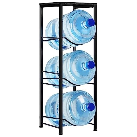 MOOACE 5 Gallon Water Bottle Holder, 3-Tier Water Jug Rack Detachable Water Bottle Dispenser Stand Organizer with Storage Shelf for Kitchen, Office, Living Room, Black Cover