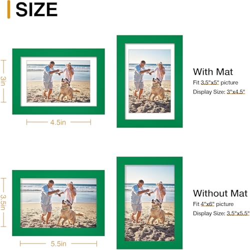 decorUhome 4x6 Picture Frame, Display Pictures 3.5x5 with Mat or 4x6 without Mat, Wall & Tabletop Display Photo Frame, Green, 1 Pack