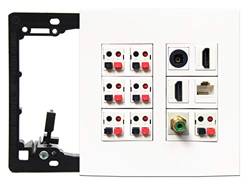 Up To 40% OFF diyTech Premium Speaker Wall Plate, 7 Speaker, 2 HDMI, 1 Toslink Fiber Optic Audio, 1 RCA Subwoofer, 1 Ethernet Cat6 RJ45, Supports 5.1 and 7.1 Configurations, 2 Gang Screwless - White (7.1 Speaker)