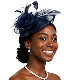 Picture of Klearsky Tea Party Hat for Women, Fascinator Hats for Special Occasions, Church Hat with Feathers Clearance(Dark Blue)