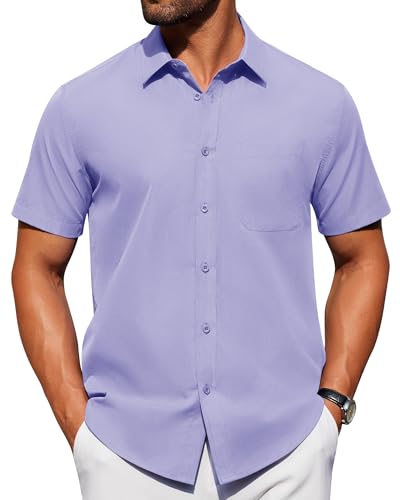 Image of Alimens & Gentle Men's Short Sleeve Dress Shirts Wrinkle Free Untucked Casual Button Down Shirt