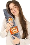 Long Hot Water Bottle with Cover UK – 76cm Extra Long 2L Leak-Proof Rubber with Super Soft Fur Cover, Hand Pocket, Strap, 2-Sided Heat for Neck, Shoulder & Back Pain, Wide Neck Easy Fill, Zip