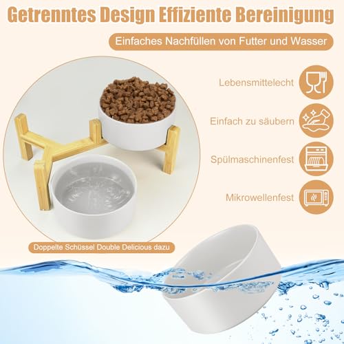 2er Set Hundenapf Keramik, Hundenapf Set Erhöht Hundenapf, 850ml Doppel Futternapf Hund mit Bambus Ständer, für Kleine und Mittelgroße Hunde, rutschfest Futterstation, Fressnapf Hund und Wassernapf