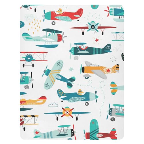 Pfrewn Crib Sheets for Boys Girls Airplanes Pattern Fitted Crib Sheet Fits Standard Crib Mattress Pads Stretch Soft Toddler Baby Sheet, 52x28x9IN