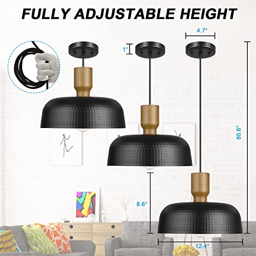 Image of Darkaway Industrial Pendant Light Fixtures Ceiling Hanging with Hammered Metal Shade, Black Pendant Light for Kitchen Island Lighting Hanging Lamp Adjustable Height, Medium 2 Pack