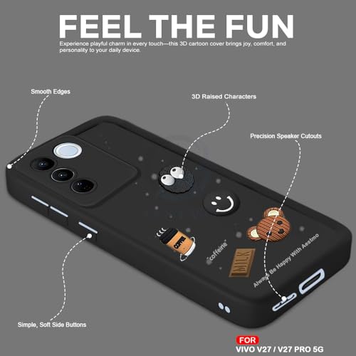 Image of AESTMO Back Case Cover for Vivo V27 / V27 Pro 5G Cover | Cute Fun Cartoon 3D Ball | Coffee Silicone Case | Full Body Protection | Camera Protection Back Cover for Vivo V27 / V27 Pro 5G (Black)
