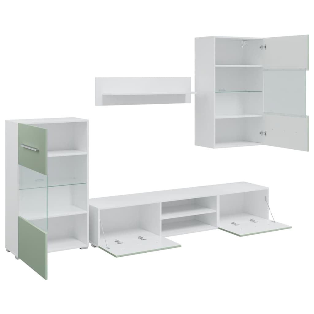 IKAYAA Set Arredamento Soggiorno Mobile Moderno 5 pz con Illuminazione a LED Parete attrezzata Soggiorno-Verde Oliva