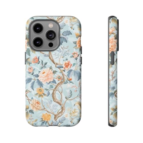 Coque iPhone 14 Pro fleurie bleue mate rigide anti-rayures