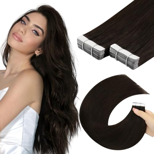 YoungSee Dark Brown Human Hair Tape in Extensions Dark Brown Tape Hair Extensions Real Human Hair Silky Straight 22 Inch 20pcs 50g
