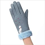 OPYTR Guantes de Invierno Invierno Mujeres Guantes Color Sólido Cálido Pantalla táctil Mittens Bordado Lindo Gato Guantes al Aire Libre A Prueba de Viento con Forro Grueso (Color : B)