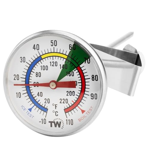 Thermometer Milch für Kaffee mit 175 mm Edelstahlsonde Kaffee Thermometer mit Clip Professionelles Barista-Milchtemperatur-Aufschäumthermometer