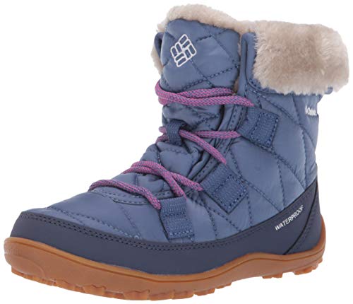 Columbia Unisex-Kid's Youth Minx Shorty Omni-Heat Waterproof Snow Boot, Bluebell/Pink ice, 4 Regular