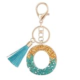 Suweibuke Lindos llaveros rosas personalizados, regalos para mujeres y niñas, llaveros de letra inicial con borla, dijes para llaves, bolsos, mochilas, Turquesa-o, Tamaño promedio