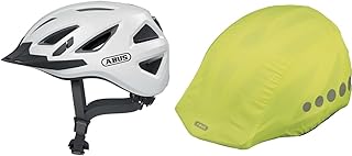 ABUS Urban-I 3.0 City Helmet- Bicycle Helmet with Rear Light & Rain Cap for Helmets - Rain Cover with Decorative Reflectors and Elastic Band - Water-Repellent - Yellow