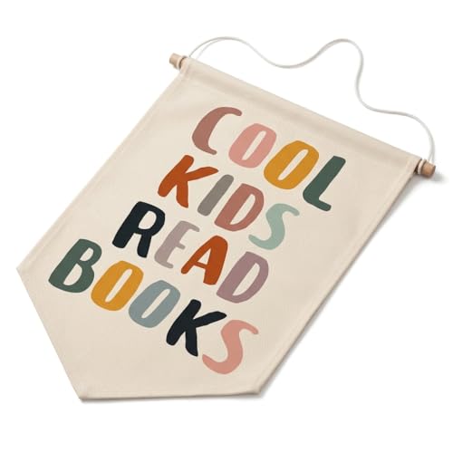 Cool Kids Read Books Wall Banner - Reading Corner Nook Decor for Kids Classroom Sign Book Lover Gifts Canvas Wall Hanging Art for Library Nursery and Playroom Decor